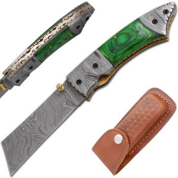 Wild Turkey Handmade Damascus Razor Style Folder Knife